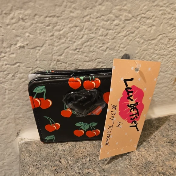 Betsey Johnson Black Wallet with Red Cherry Design Nwt - Picture 1 of 3